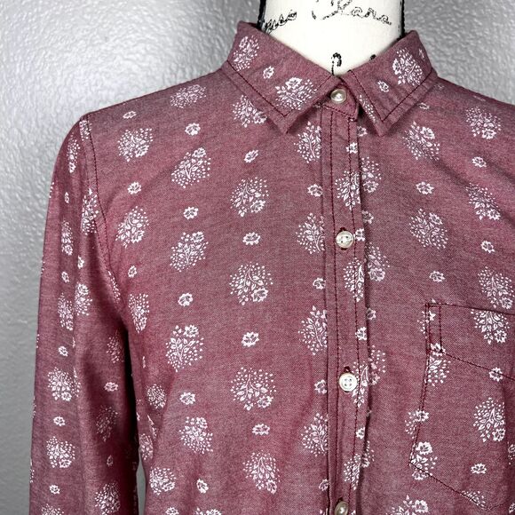 Old Navy Sz M Pink Flower Power Long Sleeve Button Down Shirt Pocket Cotton - Picture 3 of 11